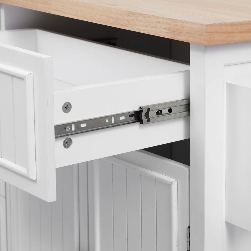 Kitchen Island with Drop Leaf and Power Outlet, Rolling Cart on Wheels, 4 Doors, Adjustable Shelves, Perfect for Kitchen and Dining Room, White