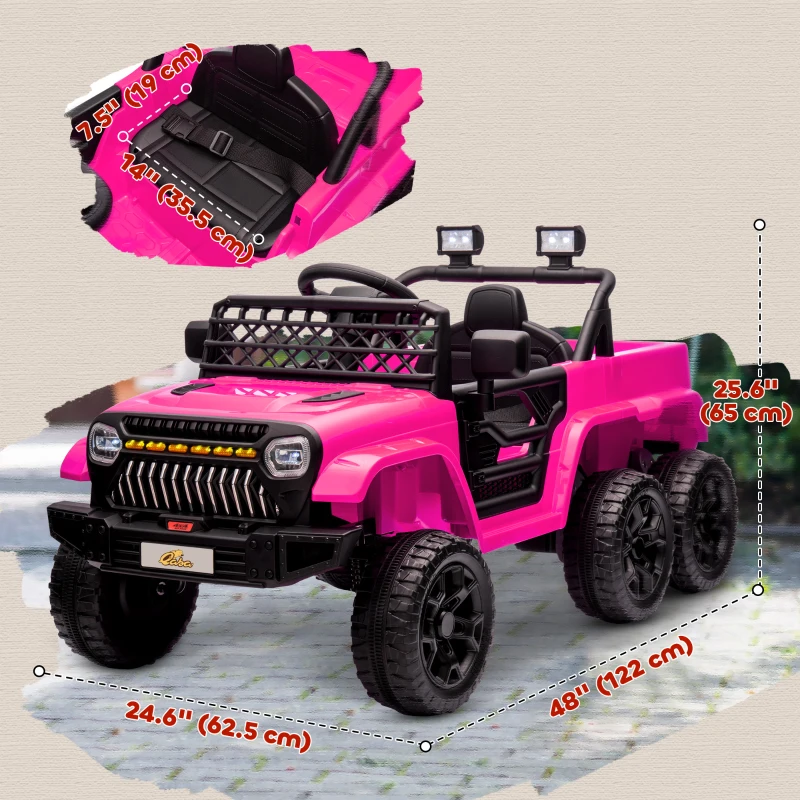 Qaba 12V 4WD/2WD Kids Electric Car w/ Remote Control, Spring Suspension, Back Trailer, Light, Music, Soft Start, Pink