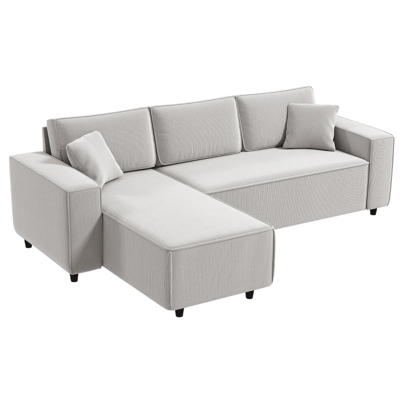 HOMCOM Corner Sofa with Reversible Chaise Lounge, Corduroy L-Shaped Sectional Sofa with Pocket Spring, Light Gray(m-11)