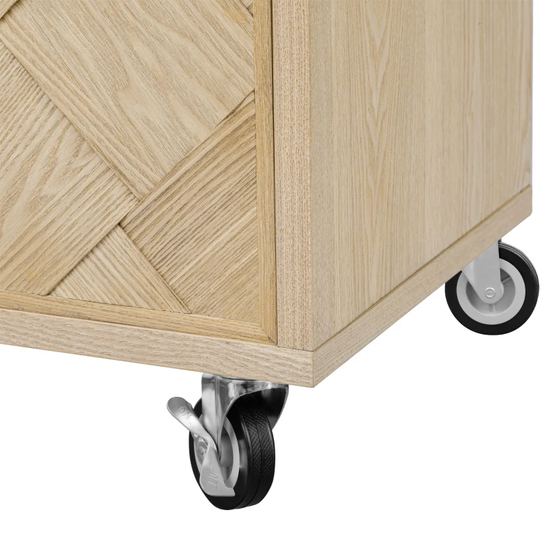 Coastal Kitchen Island Cart with Drop Leaf, Handwoven Ash Veneer Doors, Adjustable Shelves, Lockable Wheels, 51" L x 29.5" W x 36" H, Natural