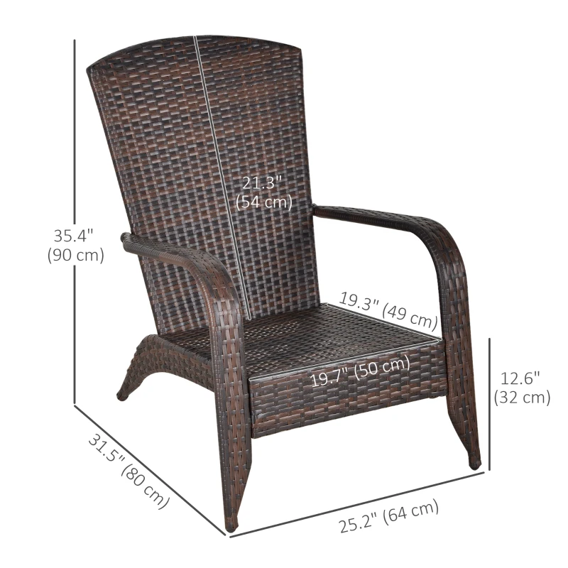 Outsunny Patio Wicker Adirondack Chair, Outdoor PE Rattan Fire Pit Chair, Muskoka Chair w/ Soft Cushions, Tall Curved Backrest and Comfortable Armrests for Deck or Garden, White