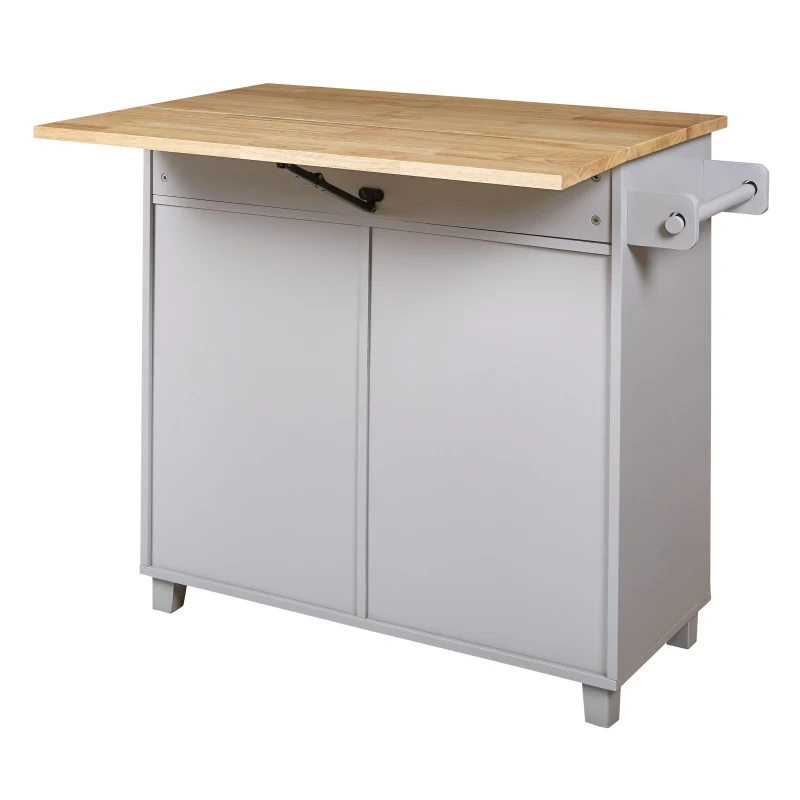Kitchen Cart with Rubber Wood Top, Internal Storage Rack, Drawer with Dividers, Utility Island with Adjustable Shelves, 39" L x 26" W x 34" H, Gray