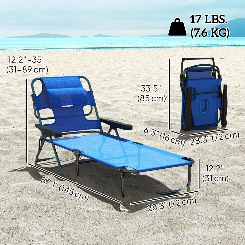 Outsunny Folding Lounge Chair w/ Reclining Back, Dark Blue