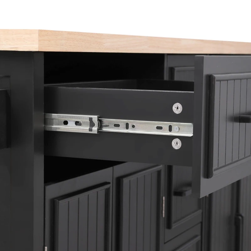 Kitchen Island with Drop Leaf and Power Outlet, Rolling Kitchen Cart on Wheels with 4 Doors, 5 Deep Drawers, Adjustable Shelves, Towel Rack, Black