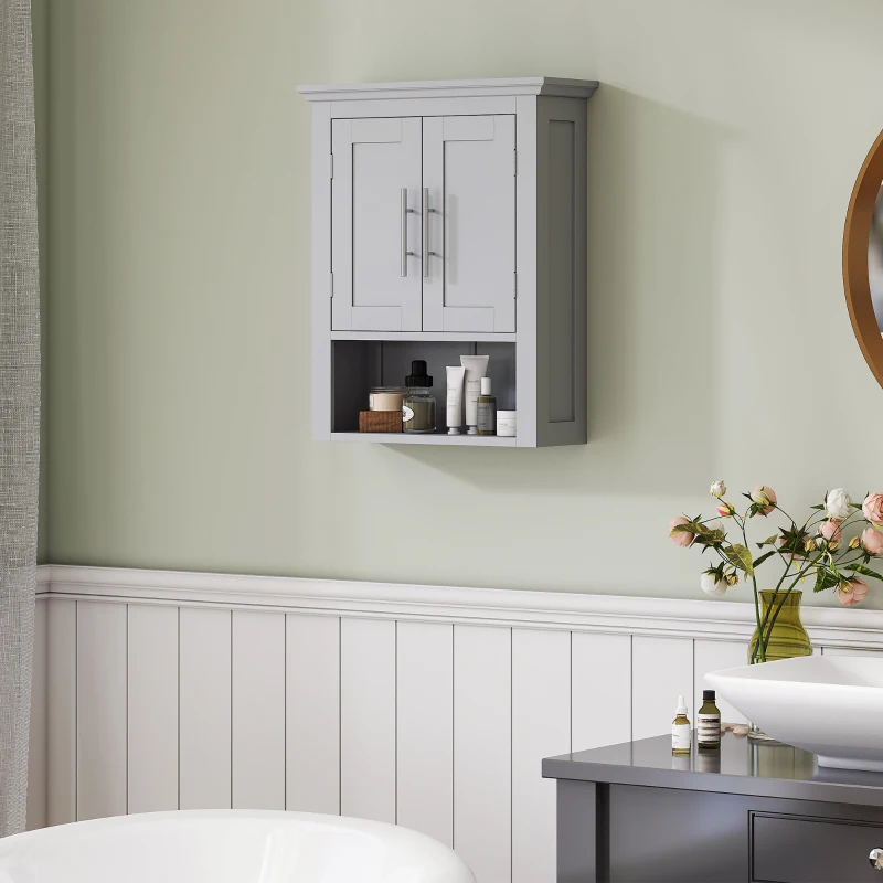 kleankin Bathroom Wall Cabinet, Medicine Cabinet, Toilet Storage Cabinet with Shelf for Living Room and Entryway, Grey