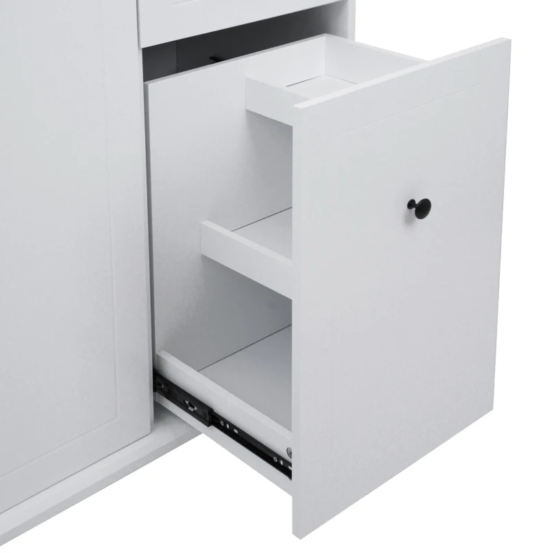 Kitchen Island with 3-Tier Pull-Out Cabinet Organizer, Drop Leaf, Internal Storage Rack, Rolling Cart on Wheels, 54" L x 29" W x 37" H, White