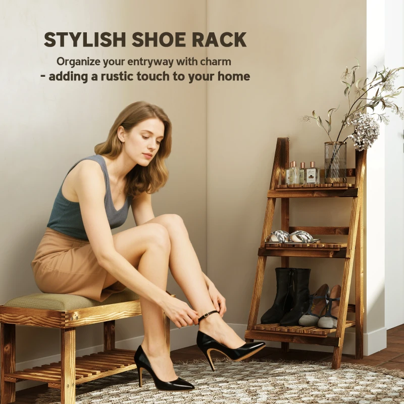 Outsunny Outdoor Plant Stand, Foldable Flower Stand 3-Tier Wooden Plant Shelf for Garden Indoor Outdoor, 16" x 15" x 37"