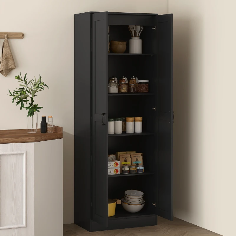 HOMCOM 69" Tall Pantry Cabinet with Adjustable Shelves, Modern Kitchen Pantry Cabinet with Soft Close Doors, Black