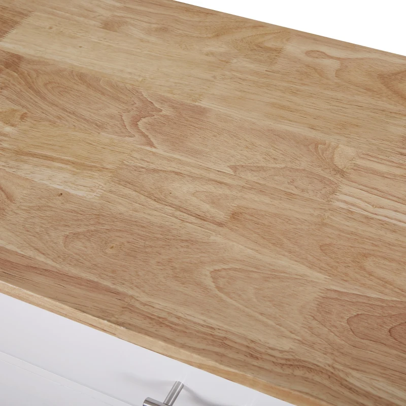 Rolling Kitchen Cart with Rubber Wood Top, Drawer with Dividers, Internal Storage Rack, Adjustable Shelves, 39" L x 26" W x 34" H, White