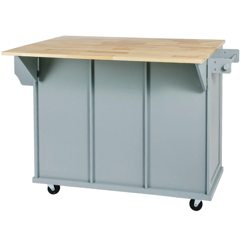 Kitchen Cart with Wood Drop-Leaf Countertop, Internal Storage Racks, Utility Island with Cabinets and Drawers, 53" L x 29.5" W x 37" H, Blue