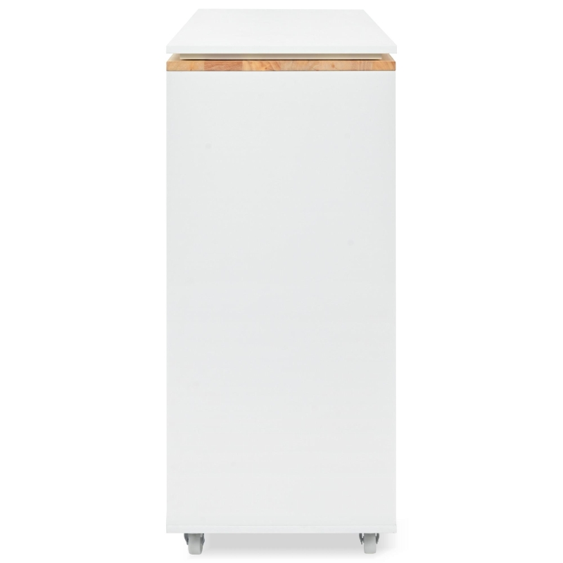 LED Kitchen Island with Extended Table, Power Outlets, Fluted Glass Doors, Utility Cart with Shelves and Cabinet, 56.5" L x 33" W x 38" H, White