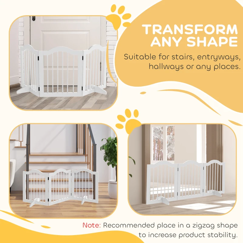 PawHut 24"H Foldable Dog Gate, 3 Panels Freestanding Pet Gate Barriers Indoor with Support Feet, Puppy Fence for Small Dogs, White