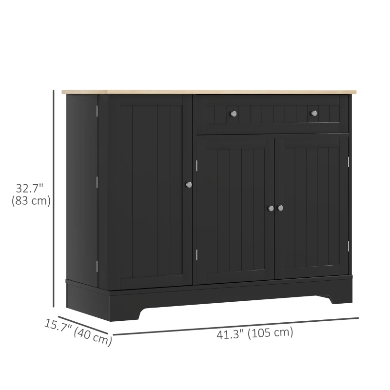 HOMCOM Modern Sideboard Cabinet, 41" Kitchen Buffet Cabinet with Drawer, Adjustable Shelf, 3 Doors for Dining Room, Black