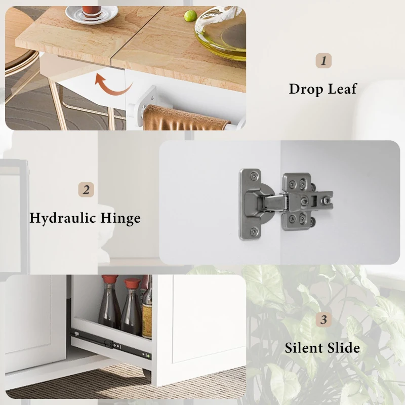 Kitchen Island with 3-Tier Pull-Out Cabinet Organizer, Drop Leaf, Internal Storage Rack, Rolling Cart on Wheels, 54" L x 29" W x 37" H, White