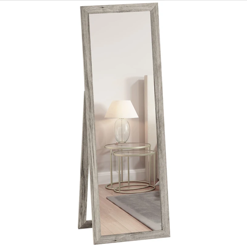 HOMCOM 58" x 20" Floor Standing Mirror, Full Body Mirror for Bedroom, Living Room, Grey Wood Grain