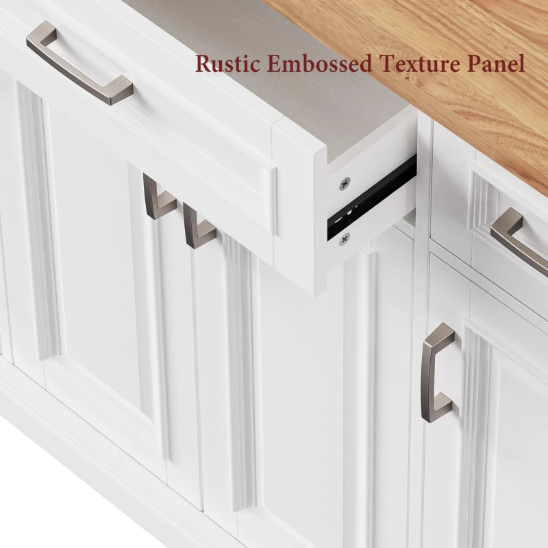 Kitchen Island Cart with Drop Leaf, 3 Drawers, Spice Rack, Rolling Kitchen Cart with Adjustable Shelves, 54" L x 29.5" W x 36" H, White