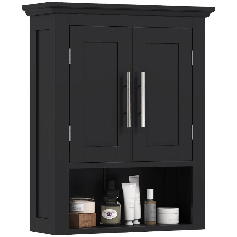 kleankin Bathroom Wall Cabinet, Medicine Cabinet, Toilet Storage Cabinet with Shelf for Living Room and Entryway, Black