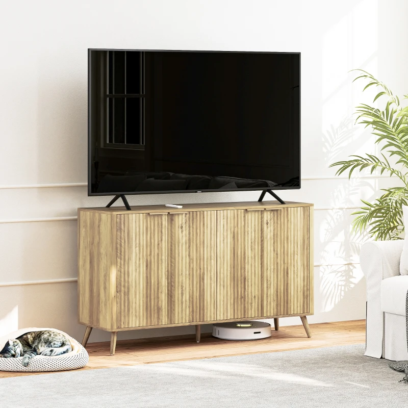 HOMCOM 55" Buffet Cabinet, Modern Sideboard with 4 Fluted Doors and 2 Adjustable Shelves for Kitchen, Living Room, White