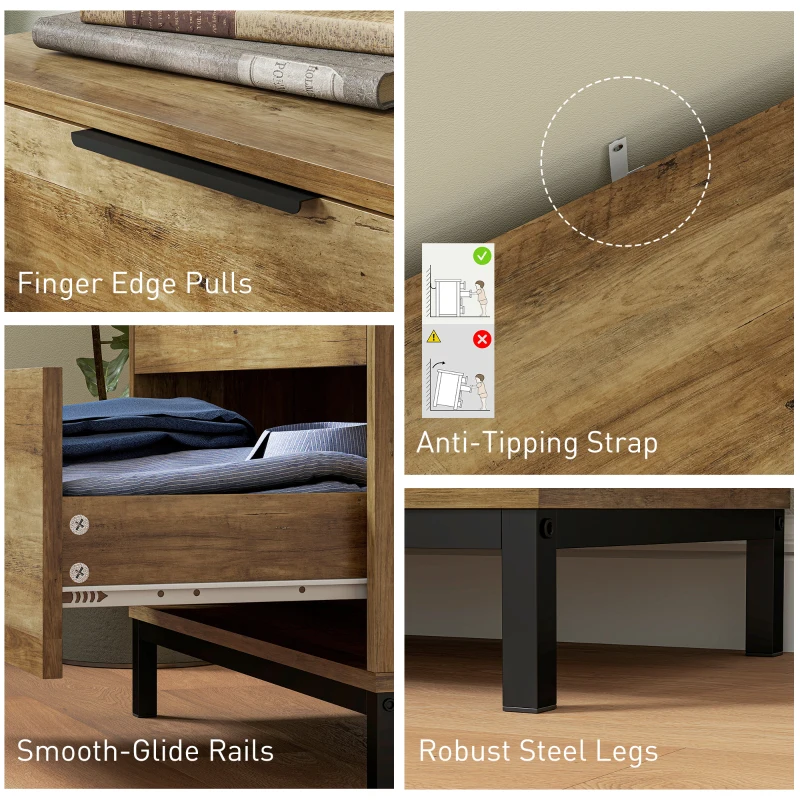 HOMCOM Dresser for Bedroom, 4 Drawer Dresser Tower, Chest of Drawers for Hallway, Entryway, Closet, Natural