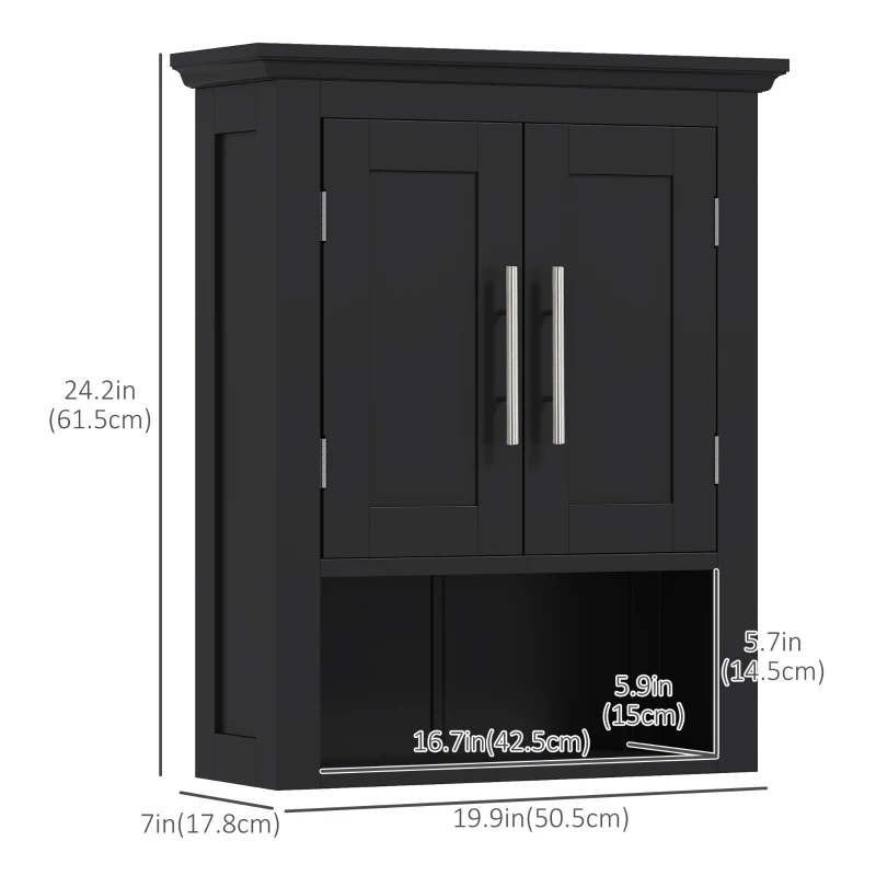 kleankin Bathroom Wall Cabinet, Medicine Cabinet, Toilet Storage Cabinet with Shelf for Living Room and Entryway, Black