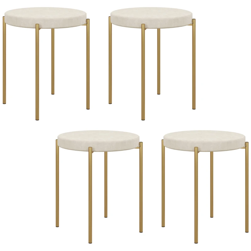 HOMCOM Backless Round Dining Chairs, Modern Stacking Stools Set of 4, Kitchen Chairs with Metal Legs, Cream White