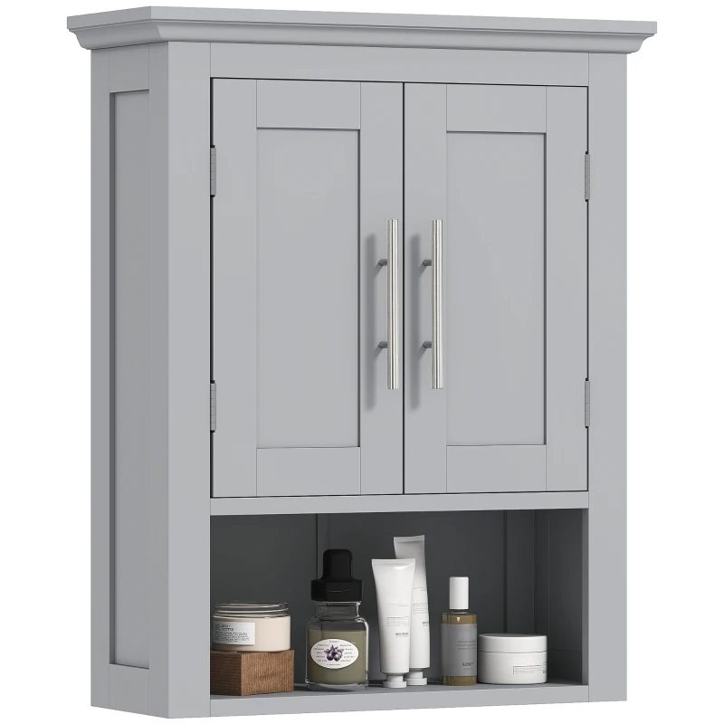 kleankin Bathroom Wall Cabinet, Medicine Cabinet, Toilet Storage Cabinet with Shelf for Living Room and Entryway, Grey