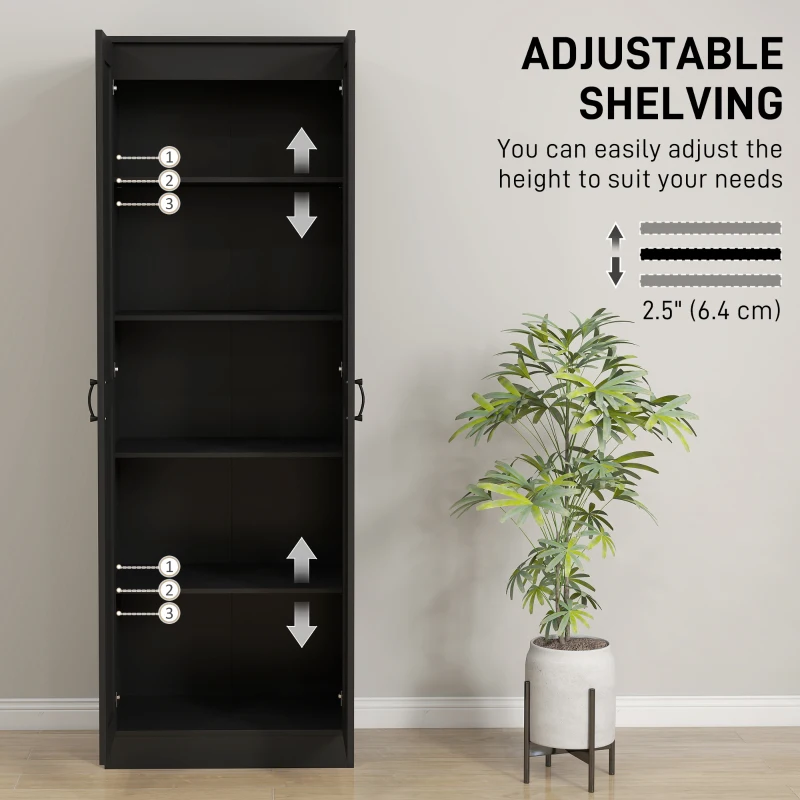 HOMCOM 69" Tall Pantry Cabinet with Adjustable Shelves, Modern Kitchen Pantry Cabinet with Soft Close Doors, Black