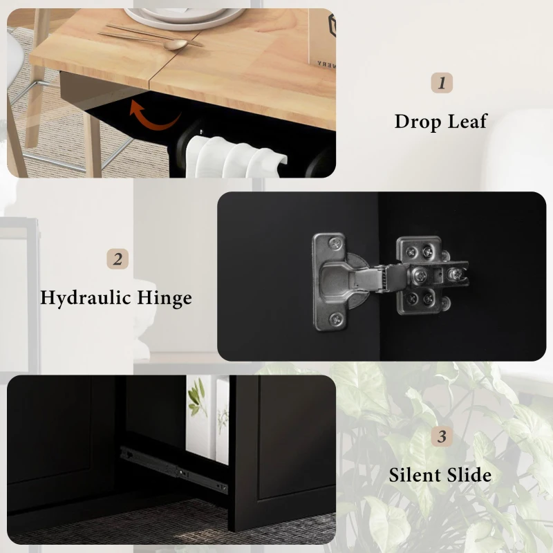 Kitchen Island with 3-Tier Pull-Out Cabinet Organizer, Wood Drop Leaf, Storage Racks, Rolling Cart on Wheels, 54" L x 29" W x 37" H, Black