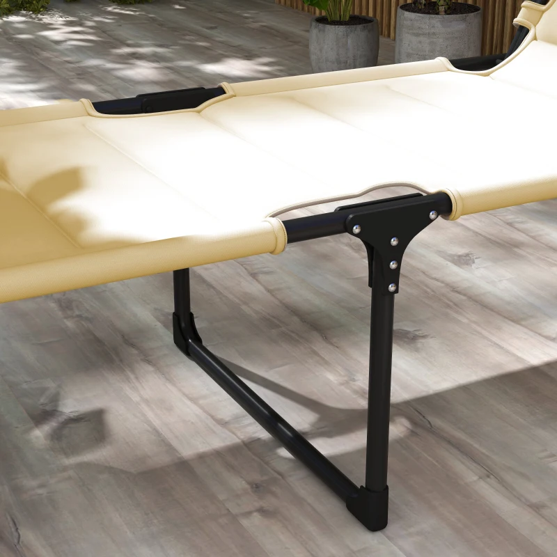 Outsunny Outdoor Lounge Chair, 4 Position Adjustable Backrest, Folding, Cushioned w/ Sun Shade Roof & Pillow, Cream White