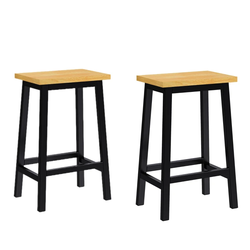 Set of 2 Solid Wood Bar Stools with Anti-Scratch Pads, Farmhouse Design, Kitchen Counter Stools with Footrests, 16" L x 11" W x 25.5" H, Black