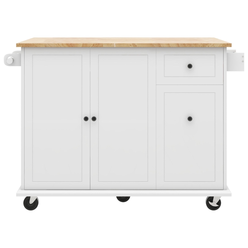 Kitchen Island with 3-Tier Pull-Out Cabinet Organizer, Drop Leaf, Internal Storage Rack, Rolling Cart on Wheels, 54" L x 29" W x 37" H, White