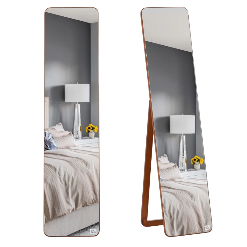 HOMCOM Full Length Mirror for Bedroom, Free Standing Dressing Mirror, Wall Mirror with Wood Frame, 15" x 61", Light Walnut