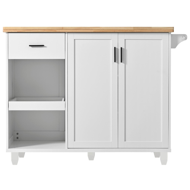 Kitchen Island Cart with Foldable Countertop, Adjustable Shelves, Towel Rack, Drawer, and Lockable Wheels, 49" L x 33.2" W x 37.5" H, White