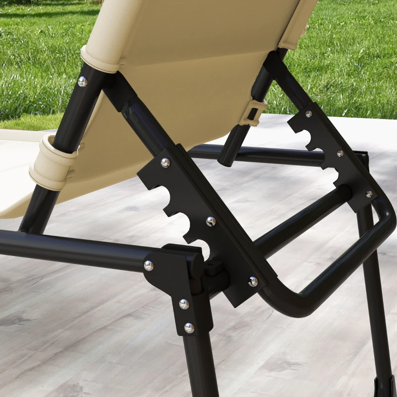Outsunny Outdoor Lounge Chair, 4 Position Adjustable Backrest, Folding, Cushioned w/ Sun Shade Roof & Pillow, Cream White