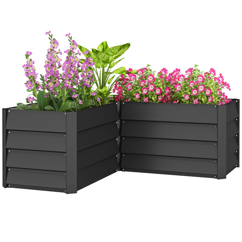 Outsunny 45" x 45" x 17" L-Shaped Galvanized Steel Raised Garden Bed for Vegetables, Flowers, Herbs, Dark Grey