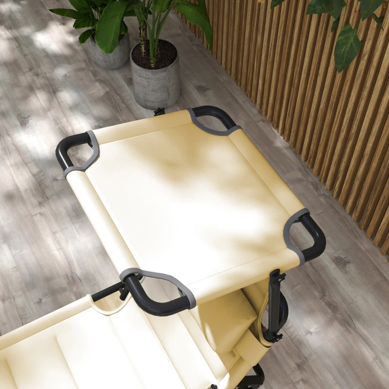 Outsunny Outdoor Lounge Chair, 4 Position Adjustable Backrest, Folding, Cushioned w/ Sun Shade Roof & Pillow, Cream White