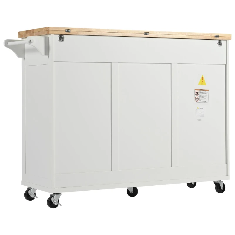 Kitchen Island Cart with Foldable Countertop, Adjustable Shelves, Towel Rack, Drawer, and Lockable Wheels, 49" L x 33.2" W x 37.5" H, White