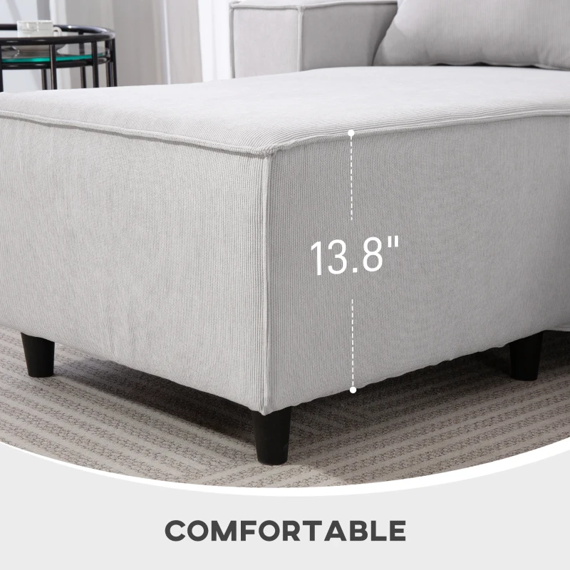 HOMCOM Corner Sofa with Reversible Chaise Lounge, Corduroy L-Shaped Sectional Sofa with Pocket Spring, Light Gray(m-6)