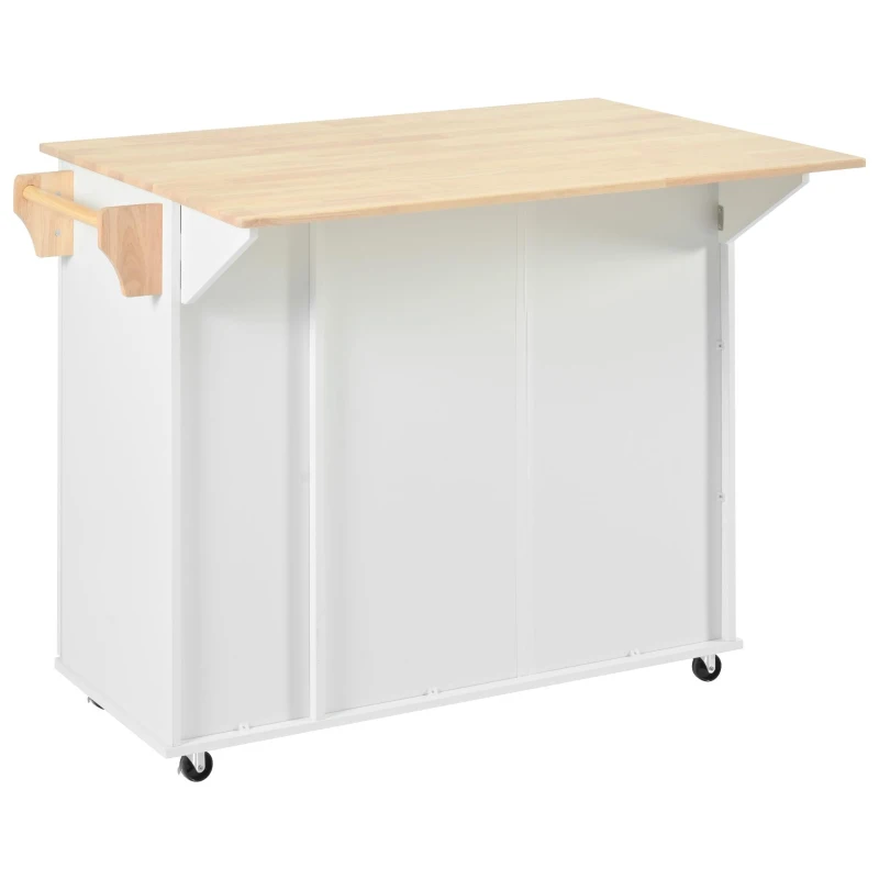 Kitchen Island Cart with 3-Tier Pull-Out Cabinet Organizer, Drop Leaf, Adjustable Shelves, Rolling Cart with Towel Rack, 46" L x 29.5" W x 37" H, White