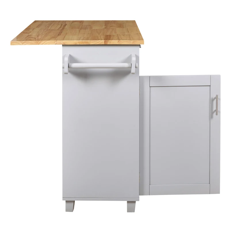 Kitchen Cart with Rubber Wood Top, Internal Storage Rack, Drawer with Dividers, Utility Island with Adjustable Shelves, 39" L x 26" W x 34" H, Gray