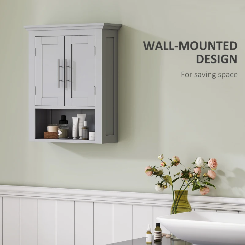 kleankin Bathroom Wall Cabinet, Medicine Cabinet, Toilet Storage Cabinet with Shelf for Living Room and Entryway, Grey