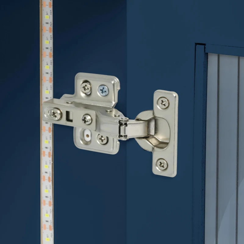 LED Kitchen Island with Extended Table, Power Outlets, Storage Shelves, Utility Cart with Fluted Glass Doors, 56.5" L x 33" W x 38" H, Navy Blue