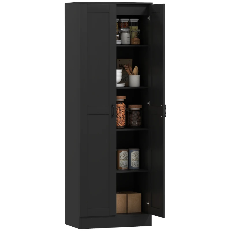 HOMCOM 69" Tall Pantry Cabinet with Adjustable Shelves, Modern Kitchen Pantry Cabinet with Soft Close Doors, Black