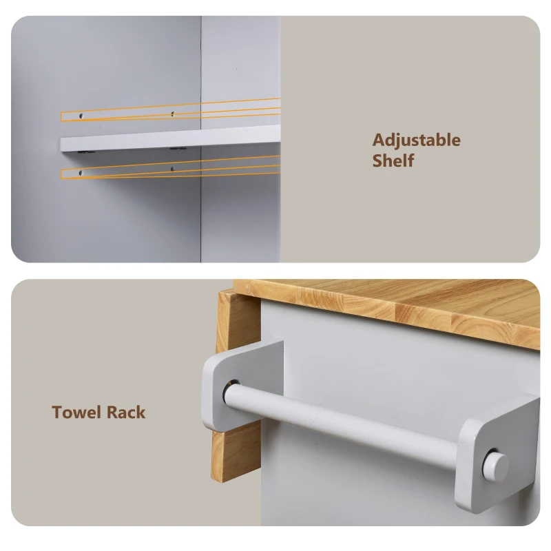 Kitchen Cart with Rubber Wood Top, Internal Storage Rack, Drawer with Dividers, Utility Island with Adjustable Shelves, 39" L x 26" W x 34" H, Gray