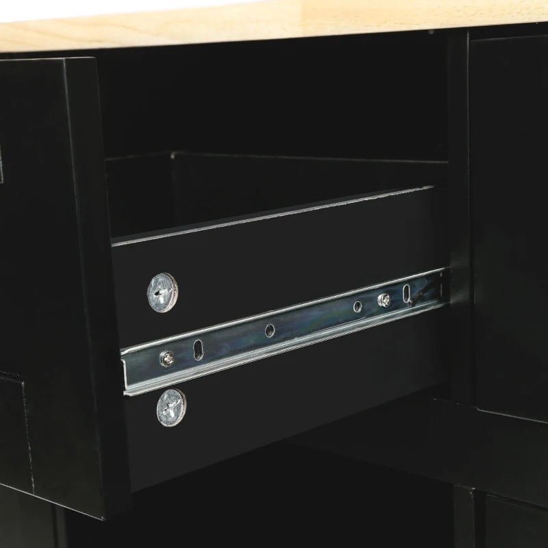 Kitchen Cart with 5 Wheels, 3 Drawers, Storage Cabinets, Central Island with Rubberwood Drop-Leaf Countertop, 53" L x 29.5" W x 37" H, Black(m-11)