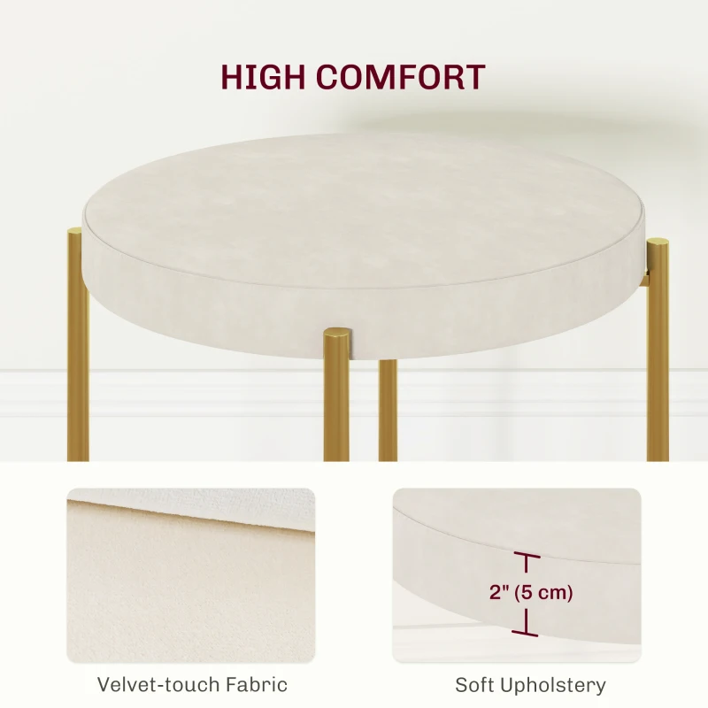 HOMCOM Backless Round Dining Chairs, Modern Stacking Stools Set of 4, Kitchen Chairs with Metal Legs, Cream White