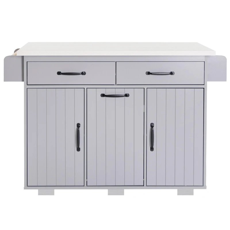 Kitchen Cart with Trash Can Storage, Drop Leaf, Adjustable Shelf, Utility Island with Spice and Towel Rack, 51" L x 31.5" W x 35" H, Gray