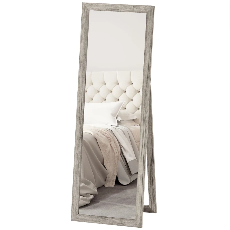 HOMCOM 58" x 20" Floor Standing Mirror, Full Body Mirror for Bedroom, Living Room, Grey Wood Grain