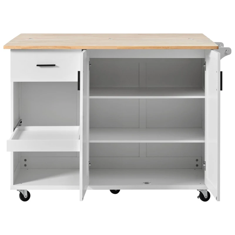 Kitchen Island Cart with Foldable Countertop, Adjustable Shelves, Towel Rack, Drawer, and Lockable Wheels, 49" L x 33.2" W x 37.5" H, White