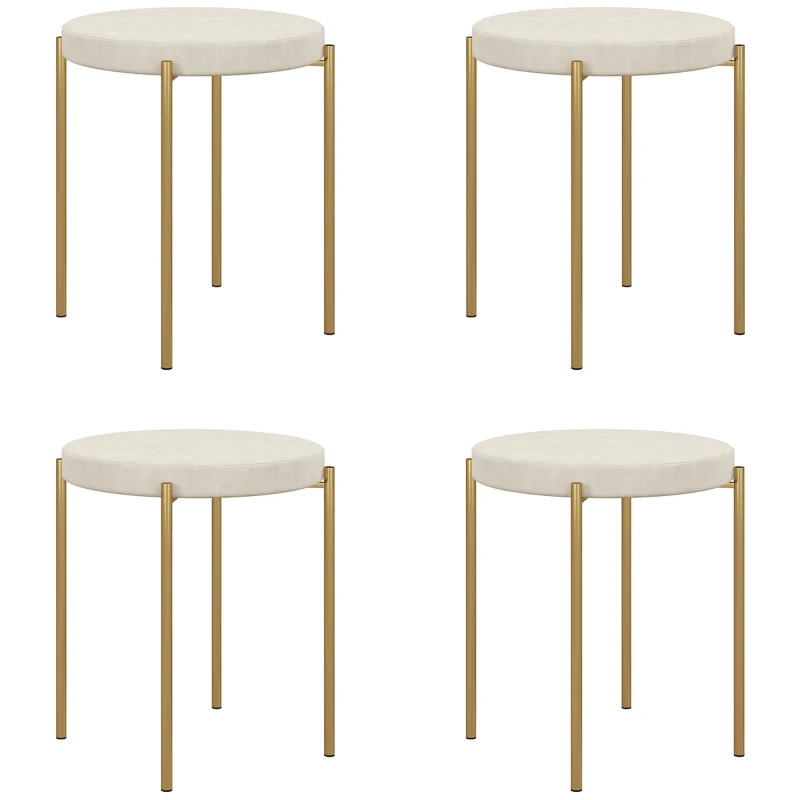 HOMCOM Backless Round Dining Chairs, Modern Stacking Stools Set of 4, Kitchen Chairs with Metal Legs, Cream White